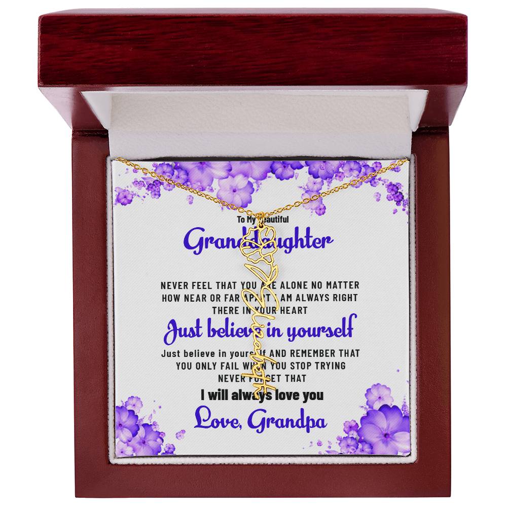 To My Lovely Granddaughter Necklace | Flower Style Name Necklace Gift from Grandpa
