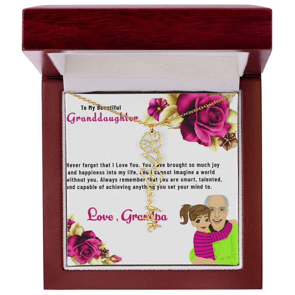 To My Beautiful Granddaughter Necklace | Flower Style Name Necklace Gift from Grandpa