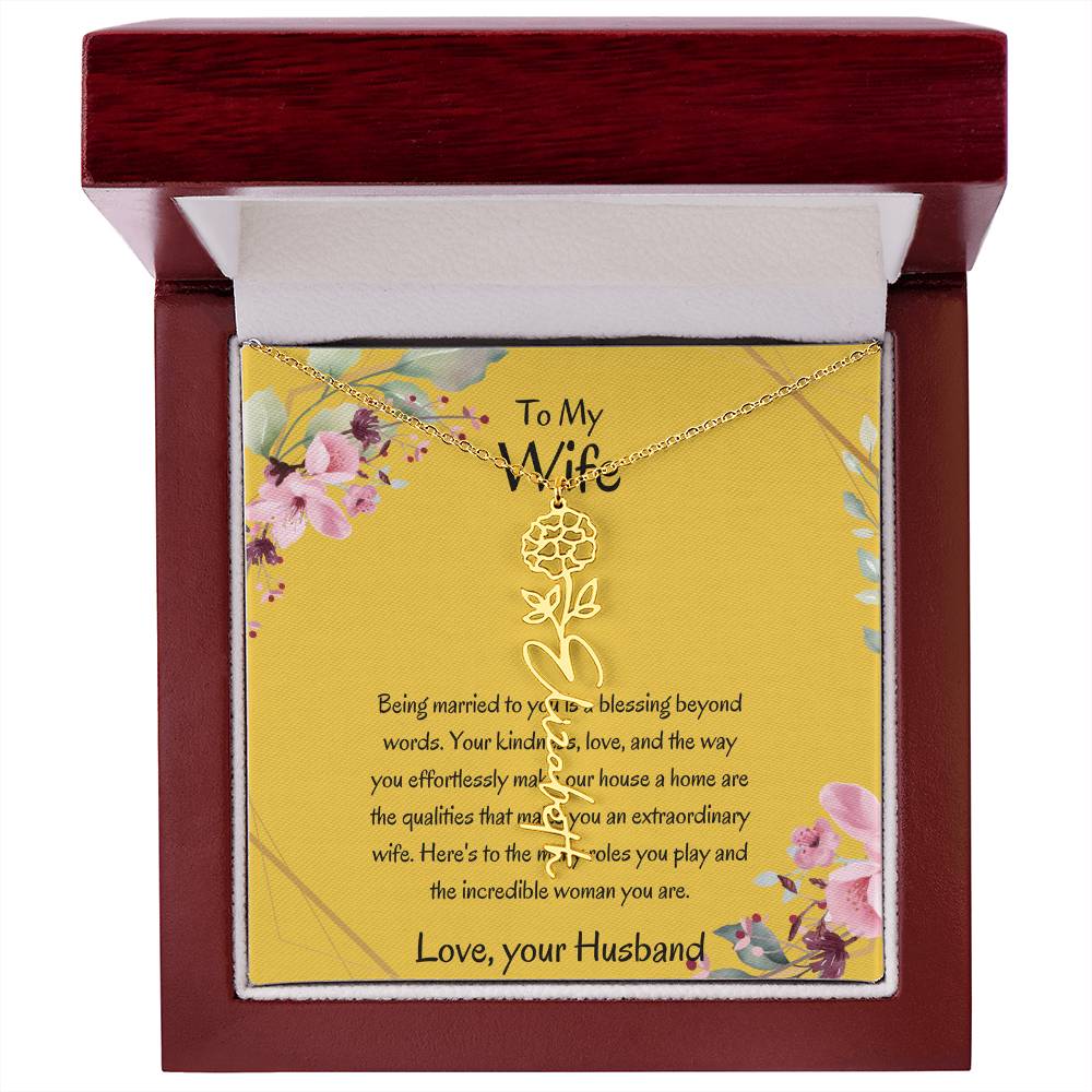 To My Wife, My Universe - Flower Name Necklace with Personalized Message