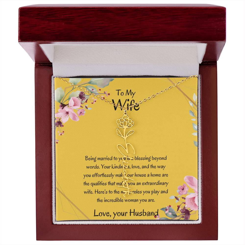 To My Wife, My Universe - Flower Name Necklace with Personalized Message