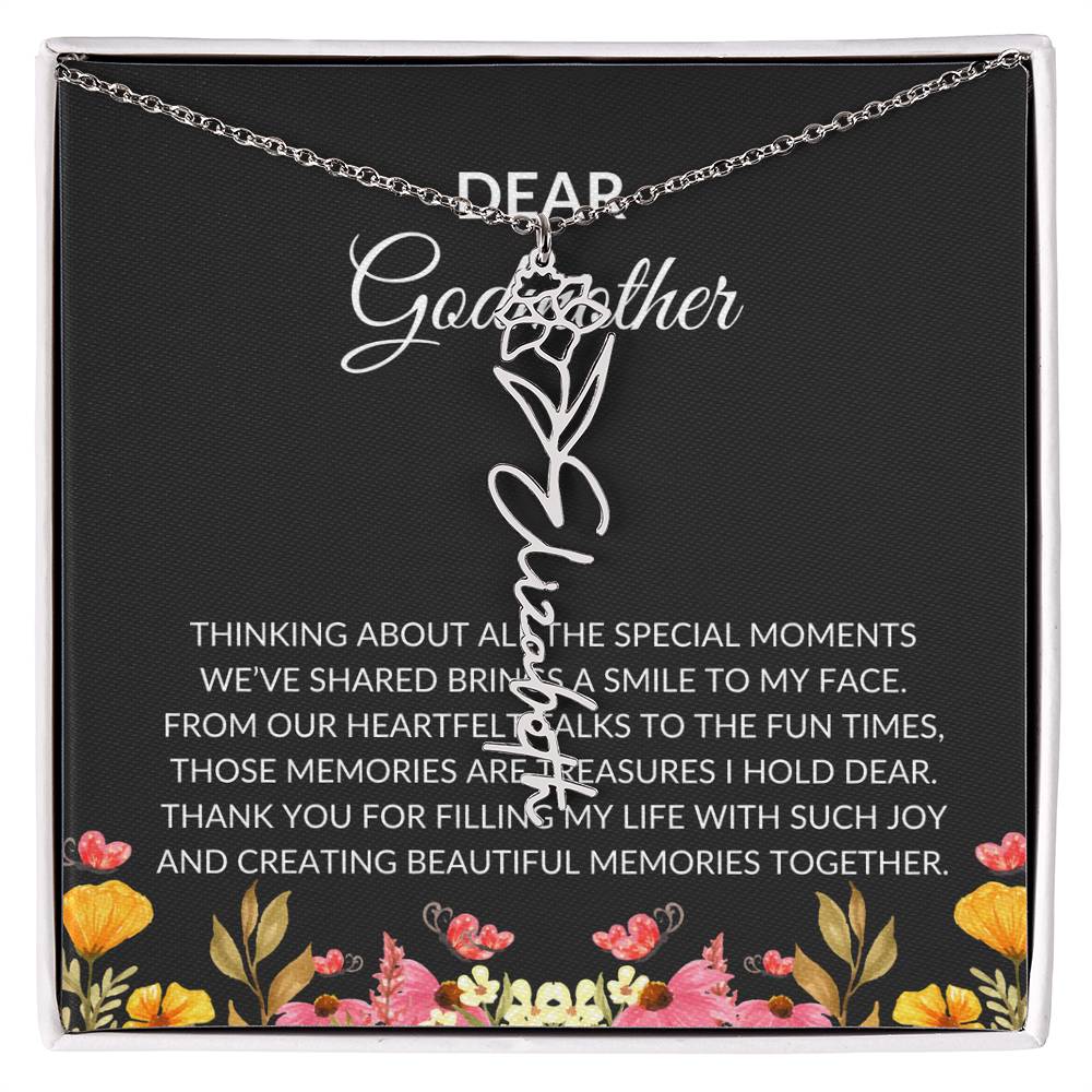 Flower Name Necklace for Dear Godmother | A Unique Floral Design to Celebrate Godmother Bond | Godmother Gift