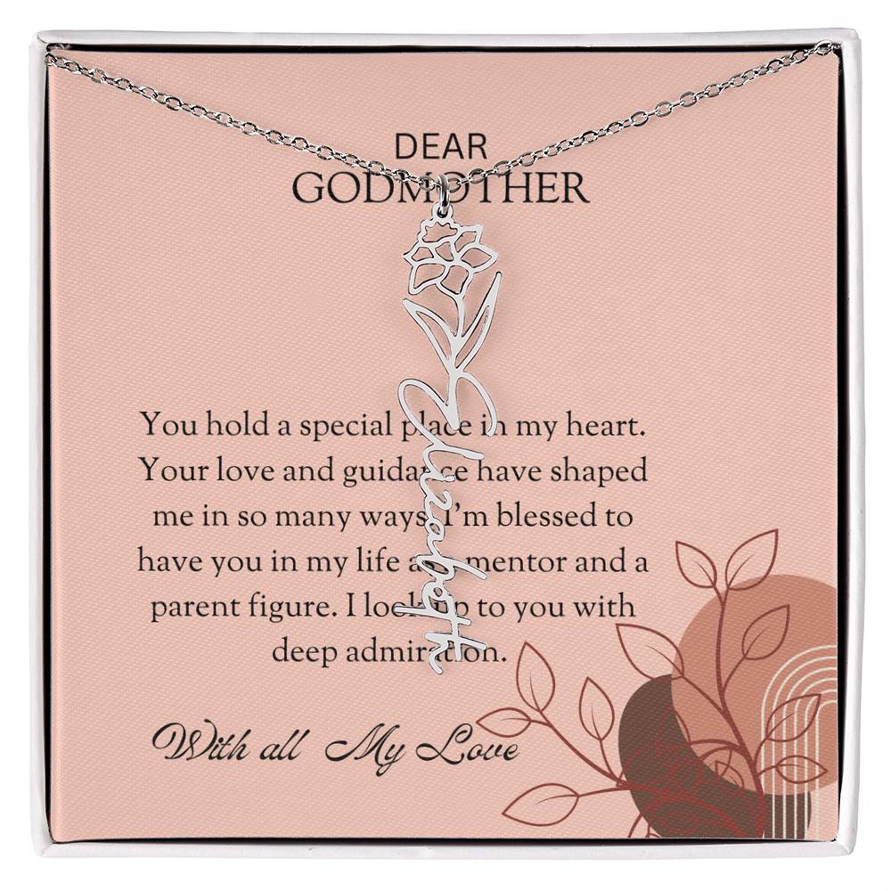 Flower Name Necklace for Special Godmother | A Charming Floral Keepsake to Show Your Appreciation | Godmother Gift