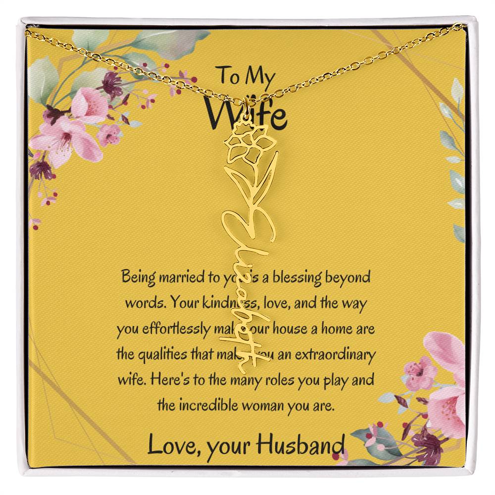 To My Wife, My Universe - Flower Name Necklace with Personalized Message