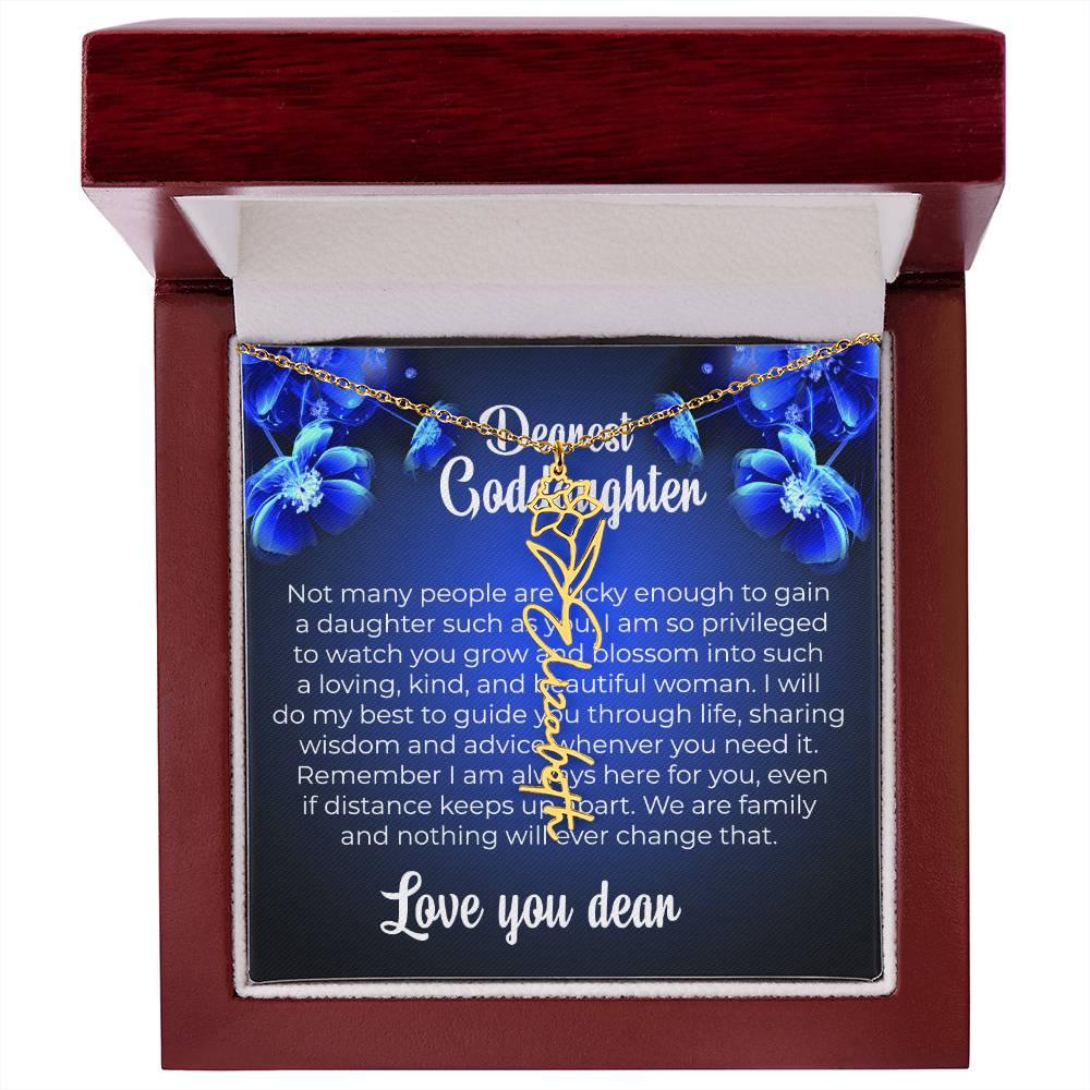 To My Dearest Goddaughter | Unique Flower Style Name Necklace with a Special Card