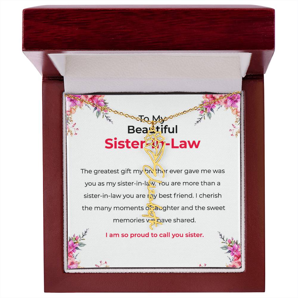 To My Beautiful Sister-in-law Flower Name Necklace | Custom Floral Necklace | Sister-in-Law Gift