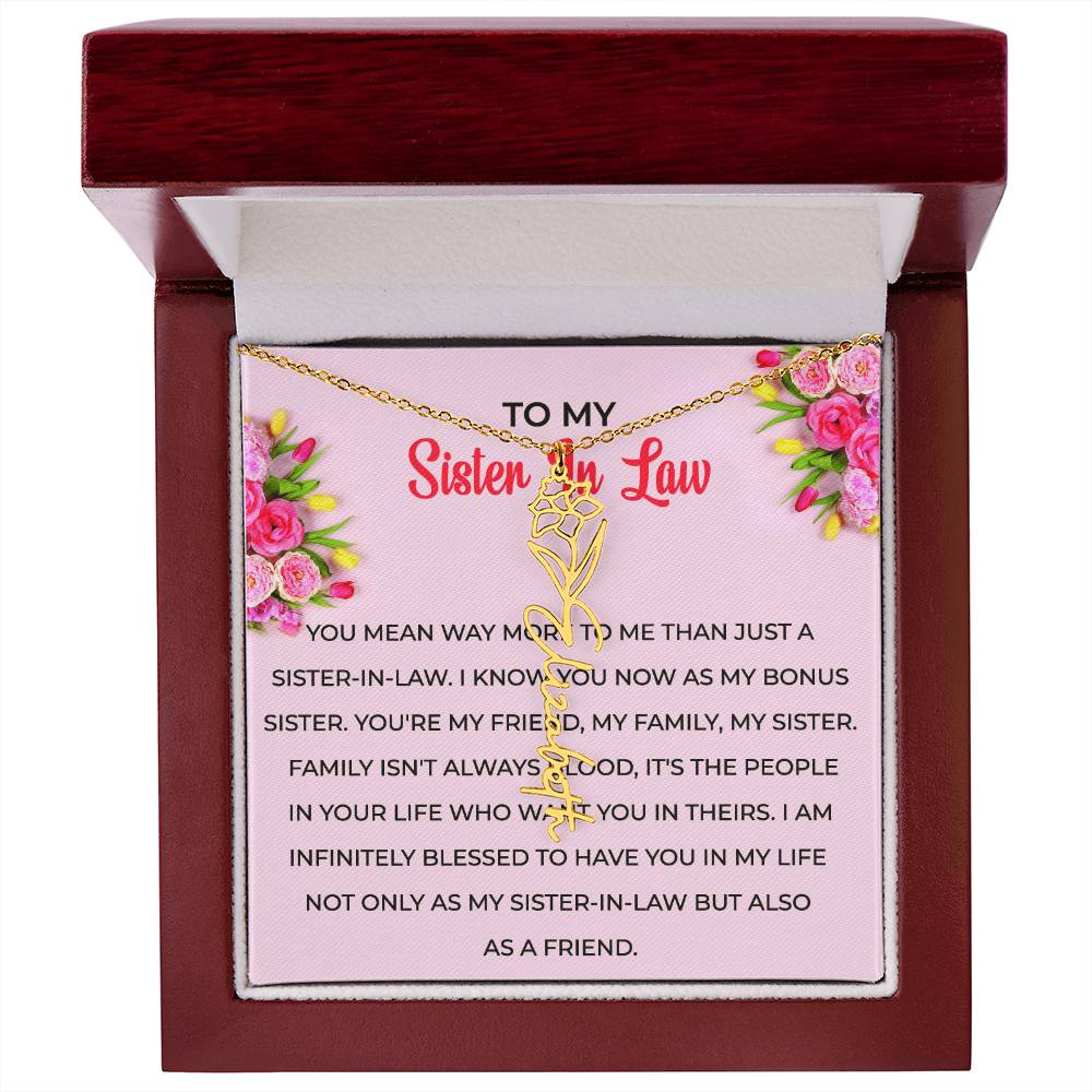To My Sister-in-law Flower Name Necklace | Unique Floral Necklace | Special Sister-in-Law Gift