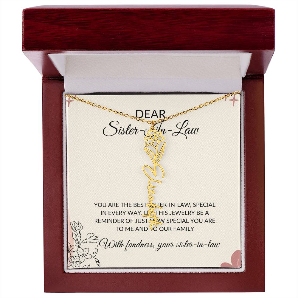 To My Dear Sister-in-law Flower Name Necklace | Elegant Name Necklace | Thoughtful Sister-in-Law Gift