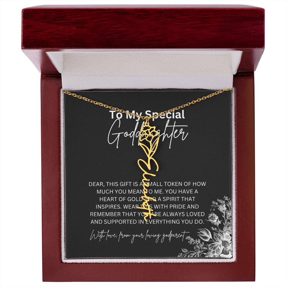 To My Special Goddaughter | Delicate Flower Name Necklace with a Loving Message