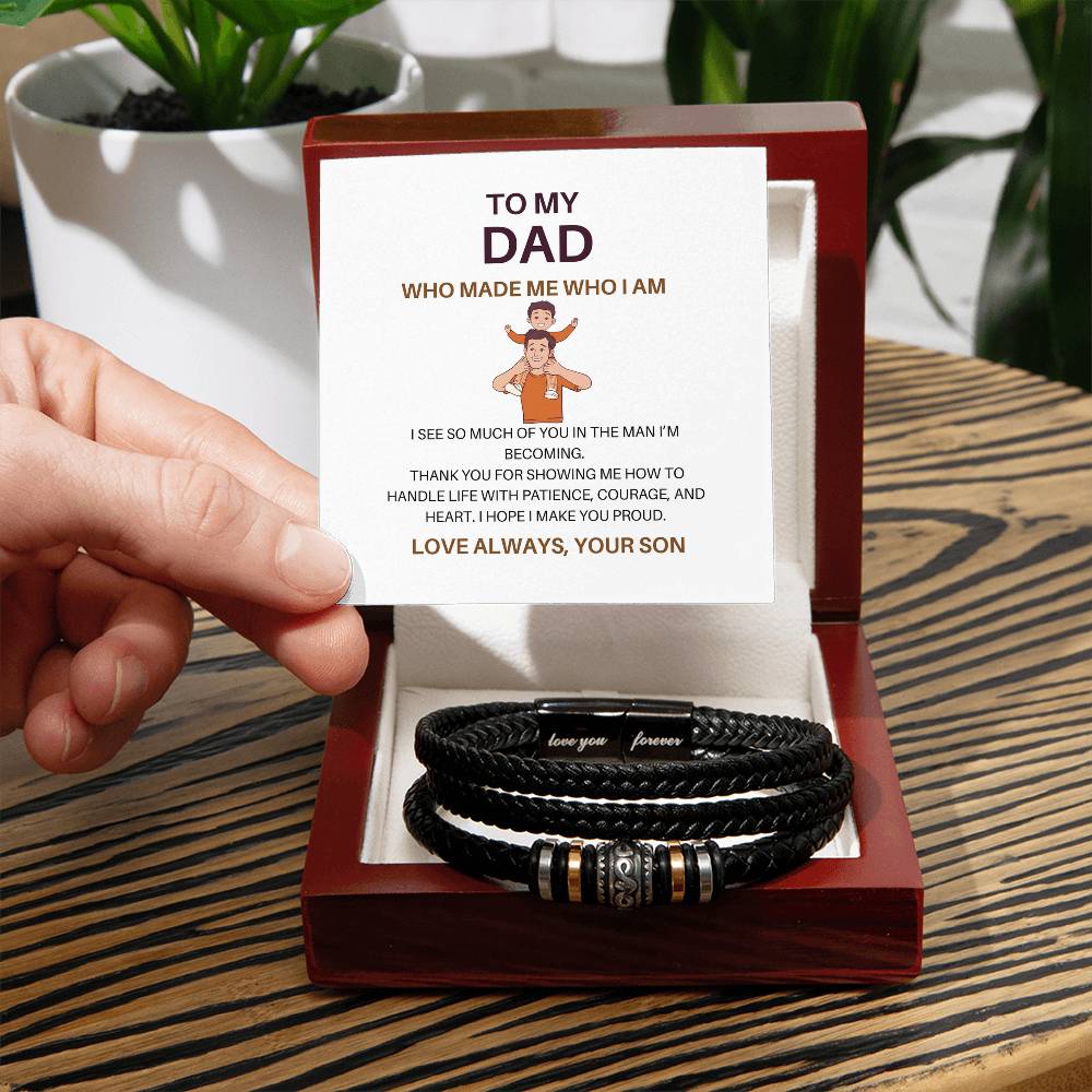 To My Father – Leather Bracelet Gift from Son Expressing Respect, Love & Appreciation