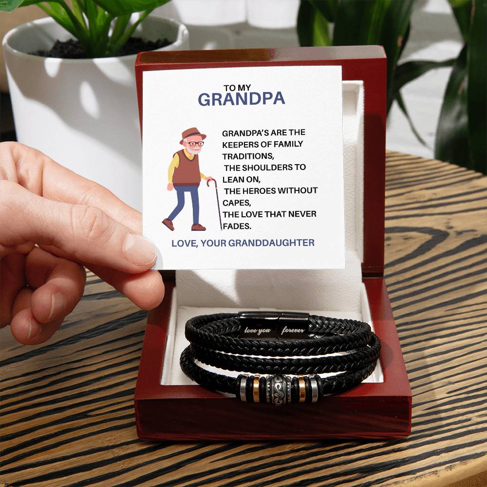 To My Loving Grandpa – Men’s Beaded Leather Bracelet for Grandpa from Granddaughter, Gift for Grandpa