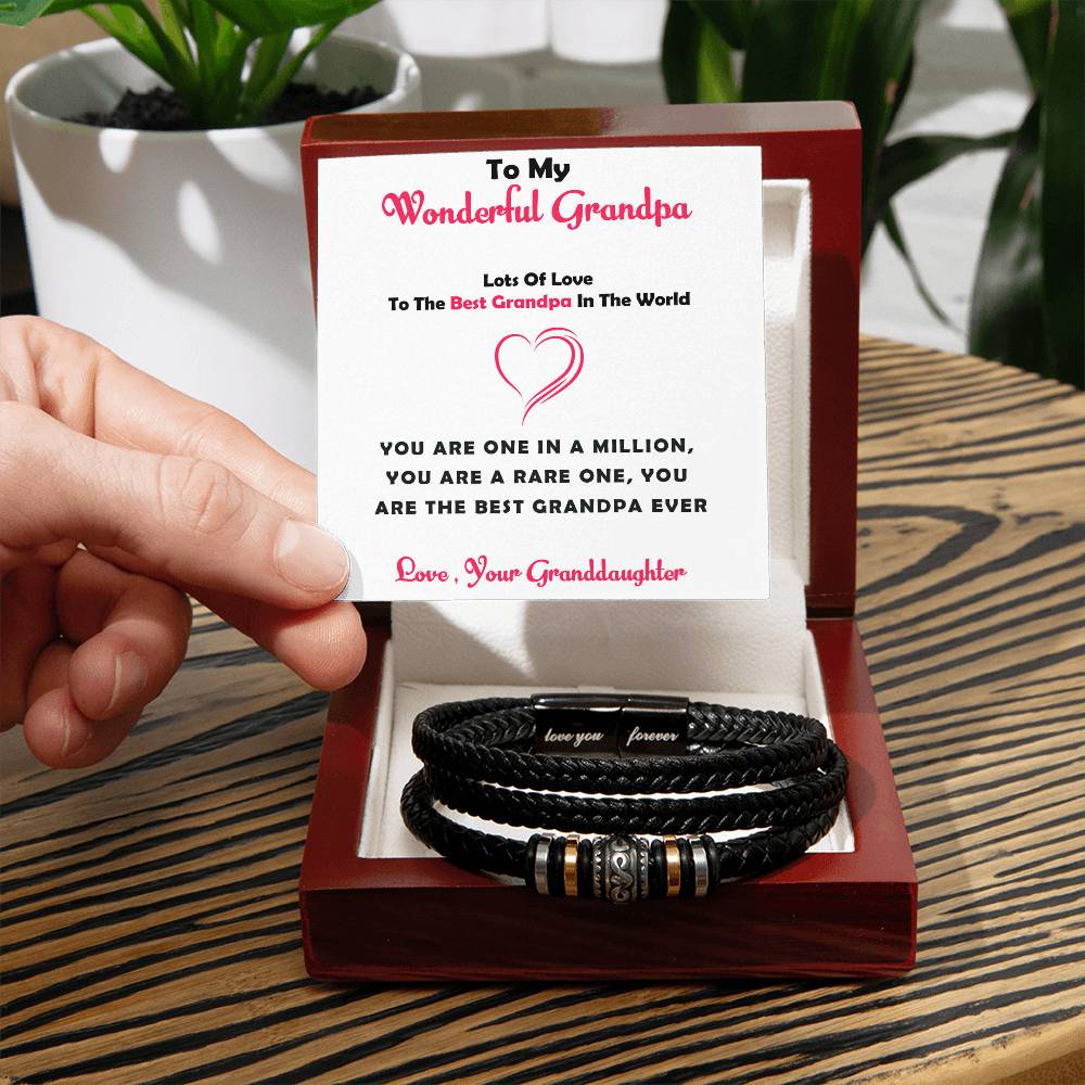 To My Wonderful Grandpa – Bead & Leather Bracelet Gift for Grandpa from Granddaughter with Heartfelt Message Card