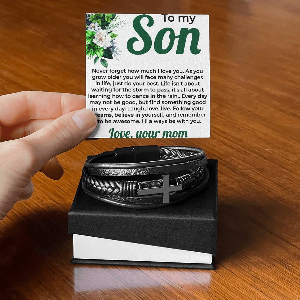 To My Lovely Boy | Cross Bracelet from Mom to Son | Perfect Gift for Birthday, Holiday, or Graduation