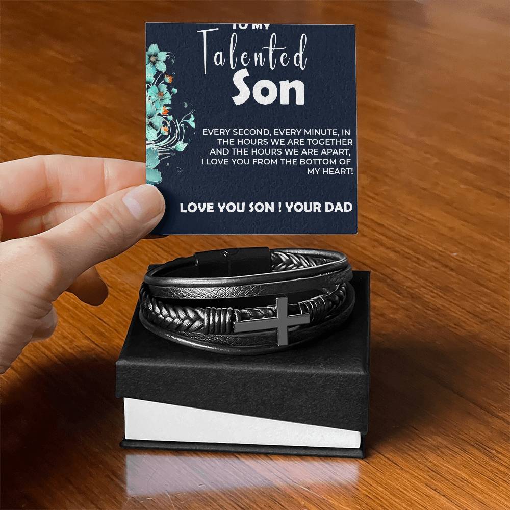 To My Talented Son | Cross Bracelet Gift from Dad to Son | Personalized Keepsake Jewelry