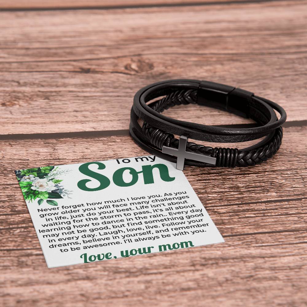 To My Lovely Boy | Cross Bracelet from Mom to Son | Perfect Gift for Birthday, Holiday, or Graduation
