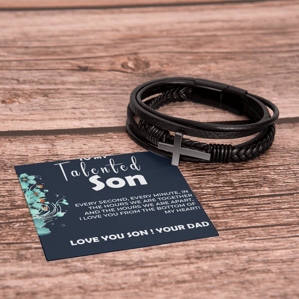 To My Talented Son | Cross Bracelet Gift from Dad to Son | Personalized Keepsake Jewelry