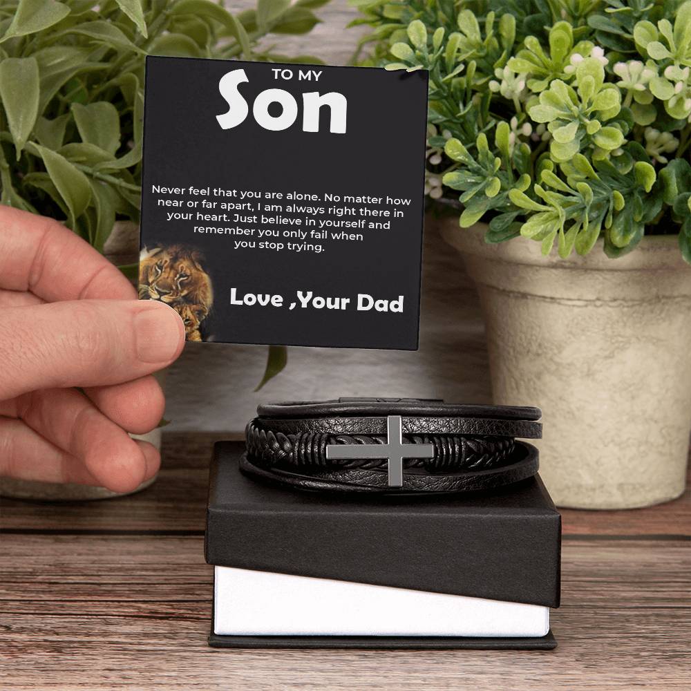 To My Brave Son | Cross Bracelet from Dad | Gift for Son on Birthday, Graduation, or Any Occasion