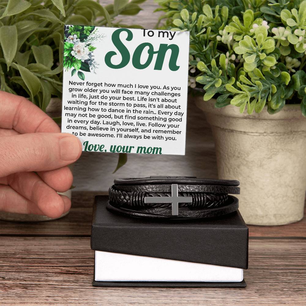 To My Lovely Boy | Cross Bracelet from Mom to Son | Perfect Gift for Birthday, Holiday, or Graduation