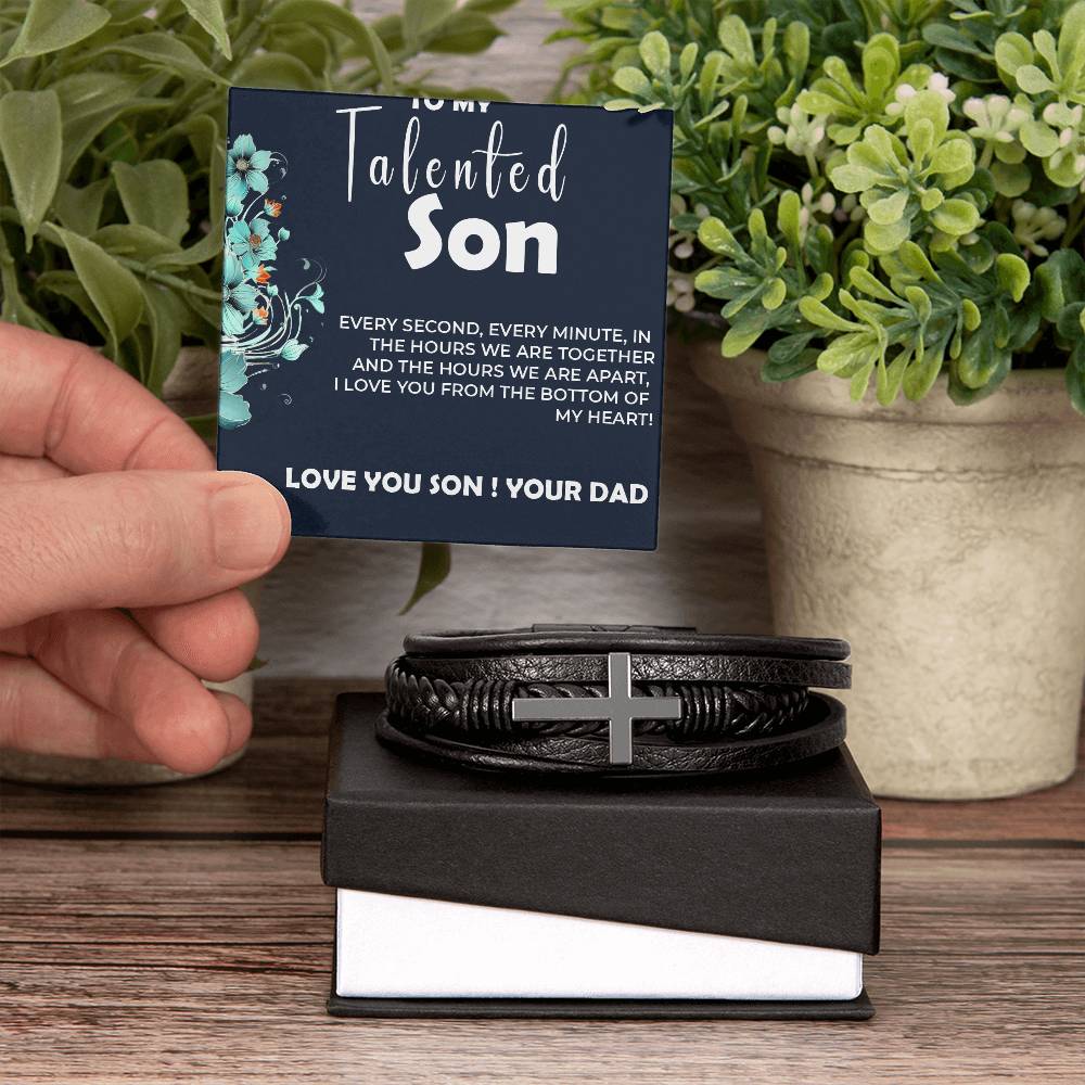 To My Talented Son | Cross Bracelet Gift from Dad to Son | Personalized Keepsake Jewelry