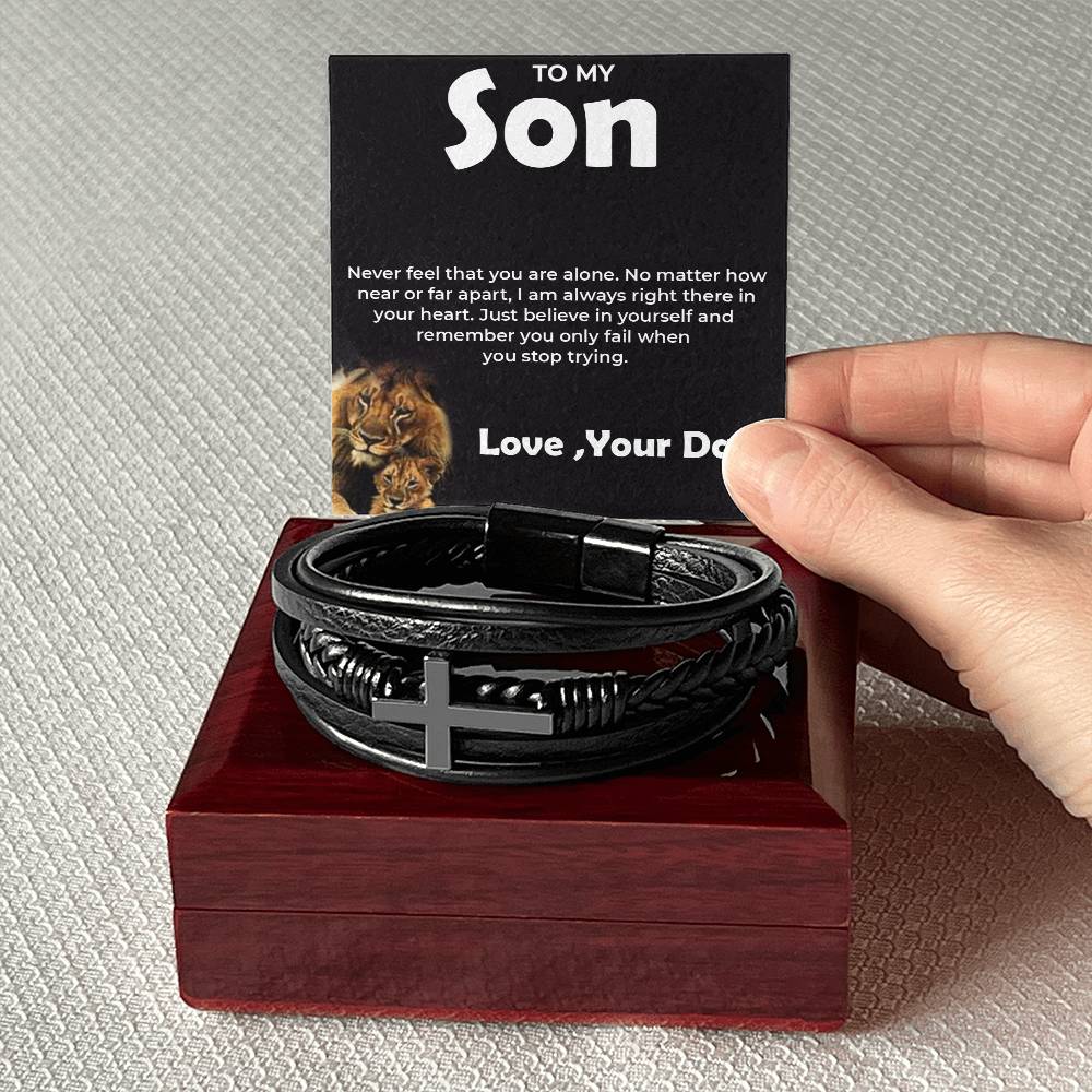 To My Brave Son | Cross Bracelet from Dad | Gift for Son on Birthday, Graduation, or Any Occasion