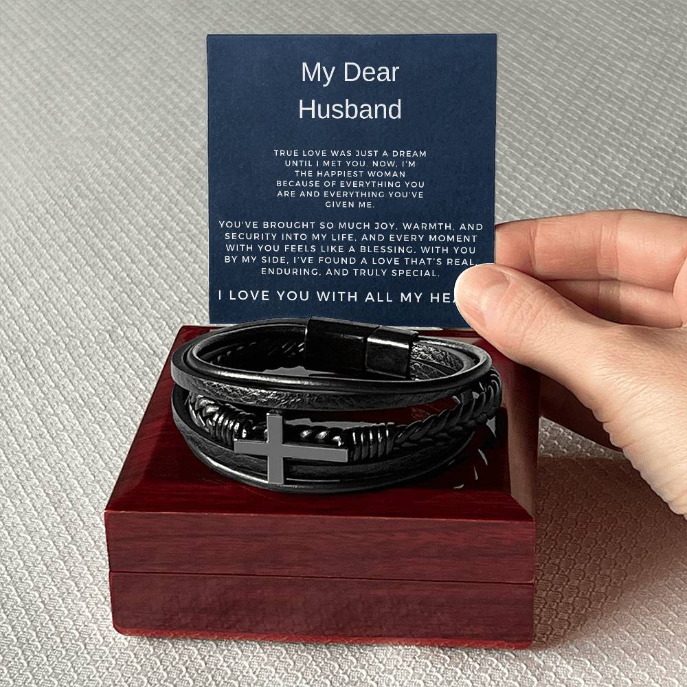 My Dear Husband | Cross Bracelet | Elegant Keepsake of Faith and Love | Gift from Wife to Husband