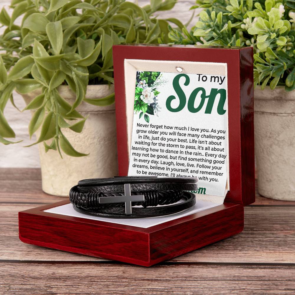 To My Lovely Boy | Cross Bracelet from Mom to Son | Perfect Gift for Birthday, Holiday, or Graduation