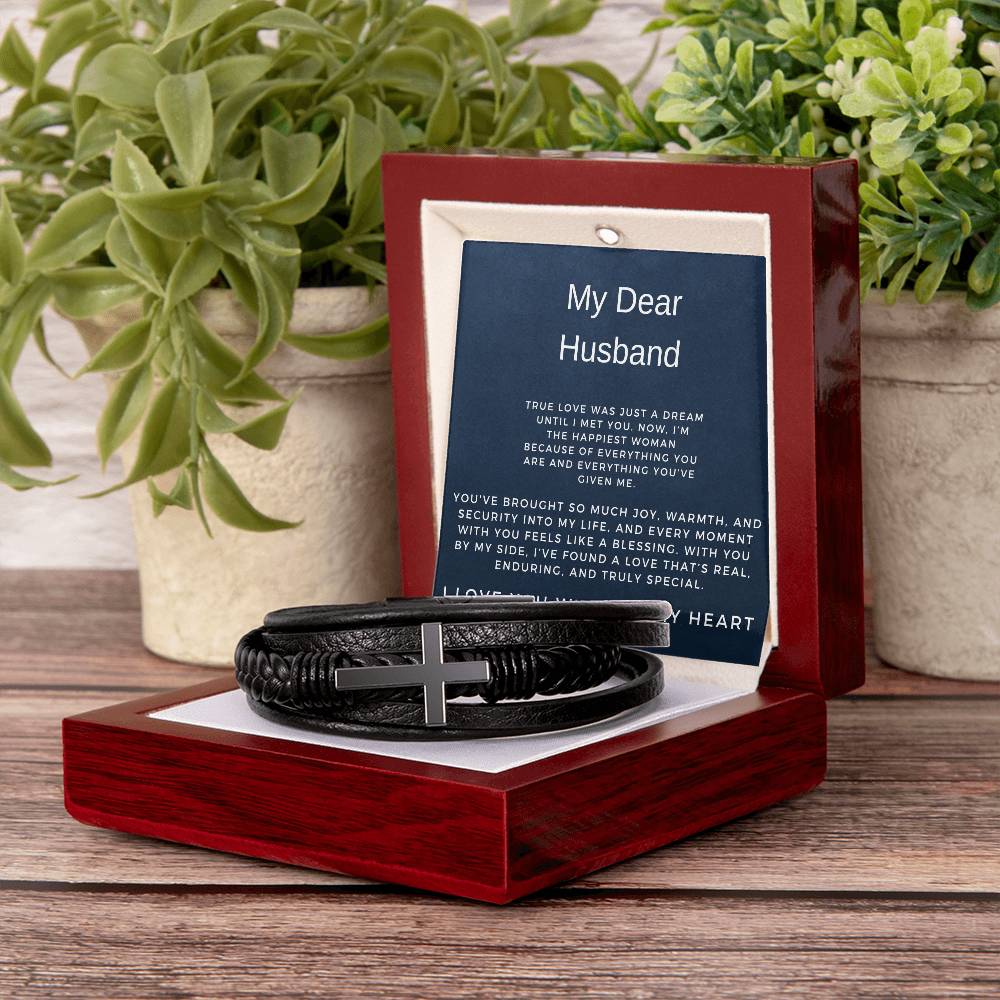 My Dear Husband | Cross Bracelet | Elegant Keepsake of Faith and Love | Gift from Wife to Husband