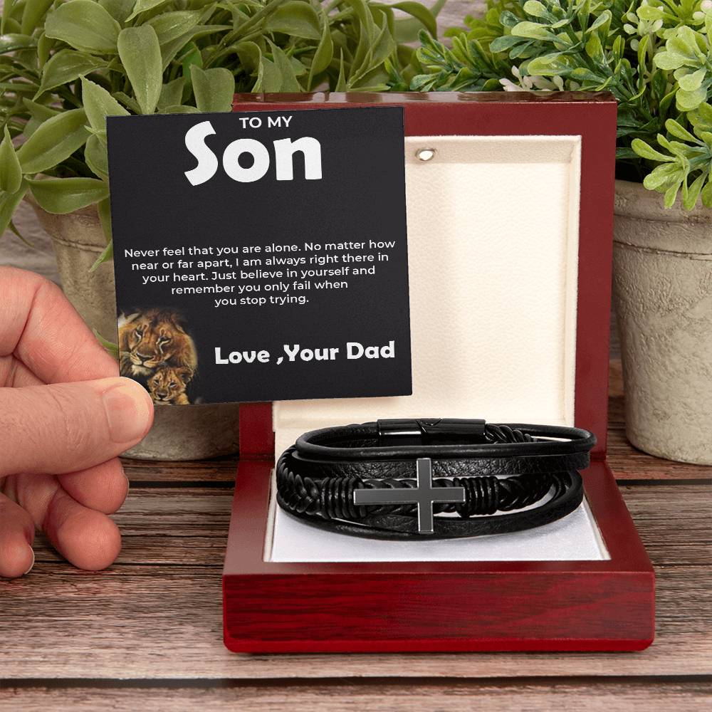 To My Brave Son | Cross Bracelet from Dad | Gift for Son on Birthday, Graduation, or Any Occasion