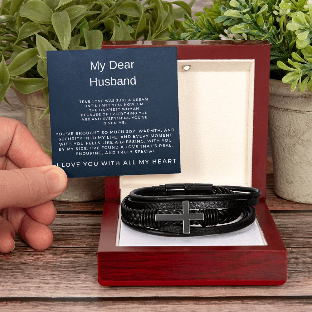 My Dear Husband | Cross Bracelet | Elegant Keepsake of Faith and Love | Gift from Wife to Husband