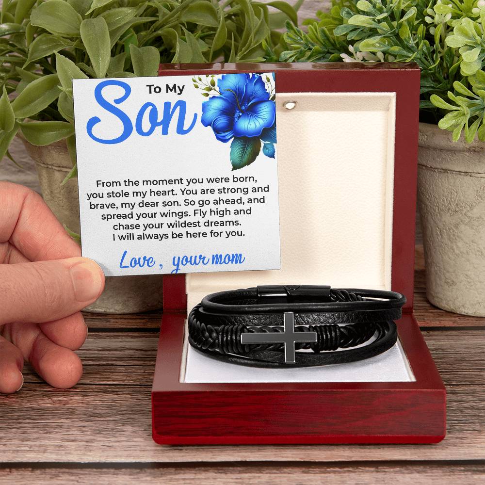 To My Dear Son | Cross Bracelet Gift from Mom | Meaningful Keepsake Jewelry for Son