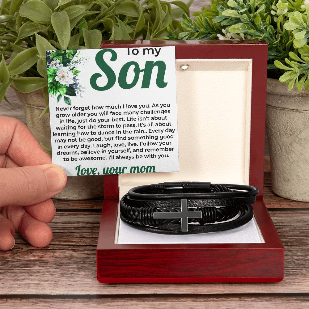 To My Lovely Boy | Cross Bracelet from Mom to Son | Perfect Gift for Birthday, Holiday, or Graduation