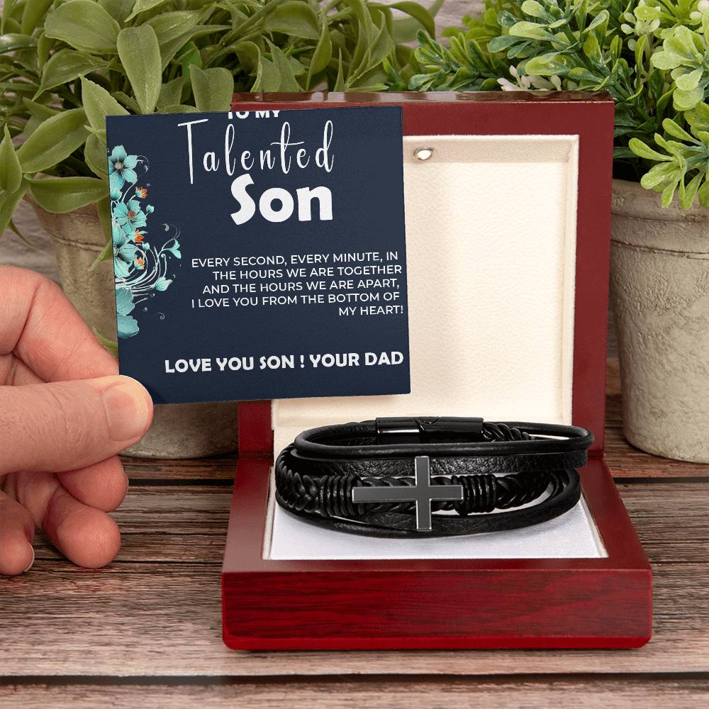 To My Talented Son | Cross Bracelet Gift from Dad to Son | Personalized Keepsake Jewelry