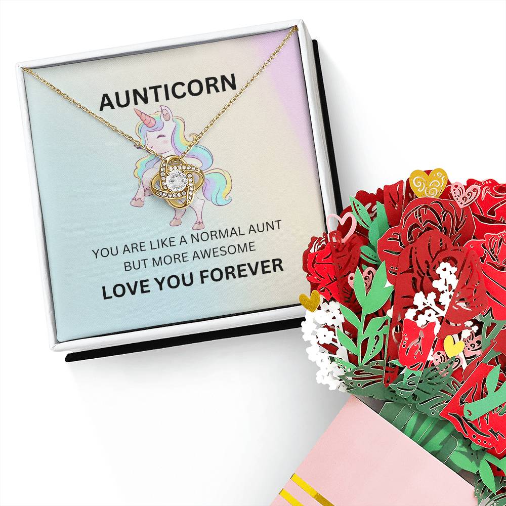 To My Aunticorn Charming Love Knot Necklace and Blooming Flower Gift Set - SOUVMOUR