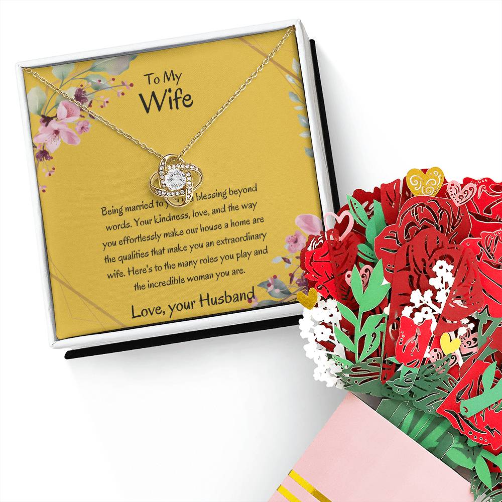 To My Wife, The Light of My Universe - Love Knot Necklace & Flower Bouquet