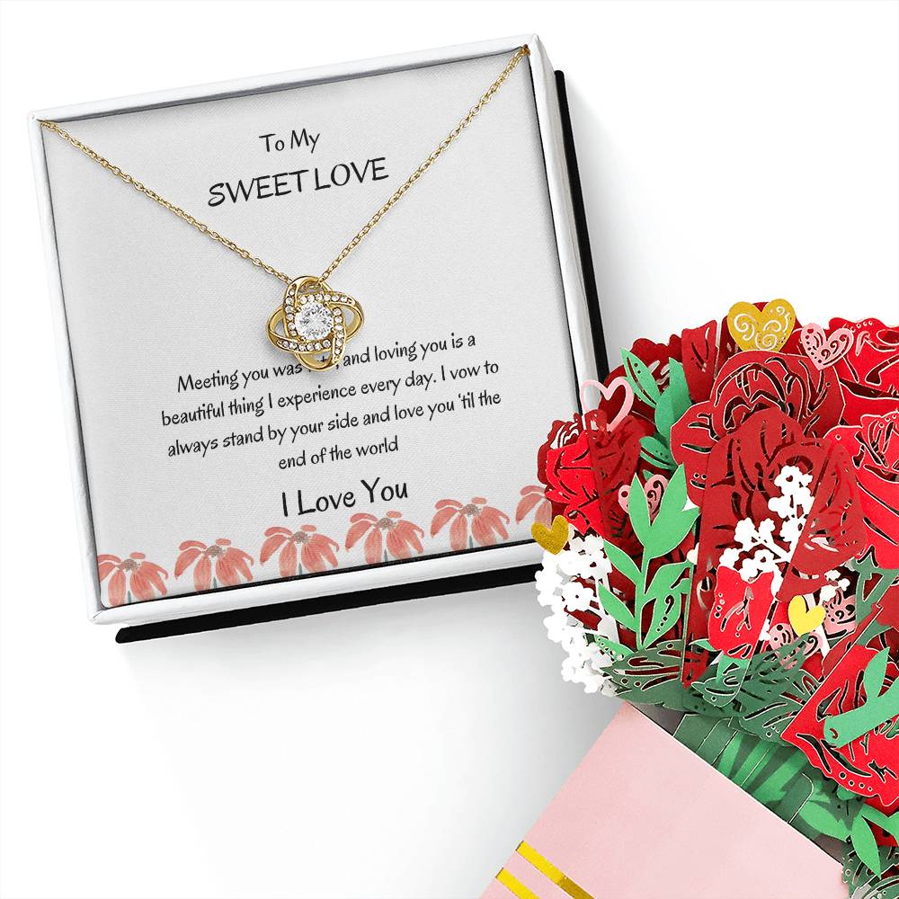 Romantic Love Knot Necklace & Flower Bouquet Gift Set for Her - SOUVMOUR