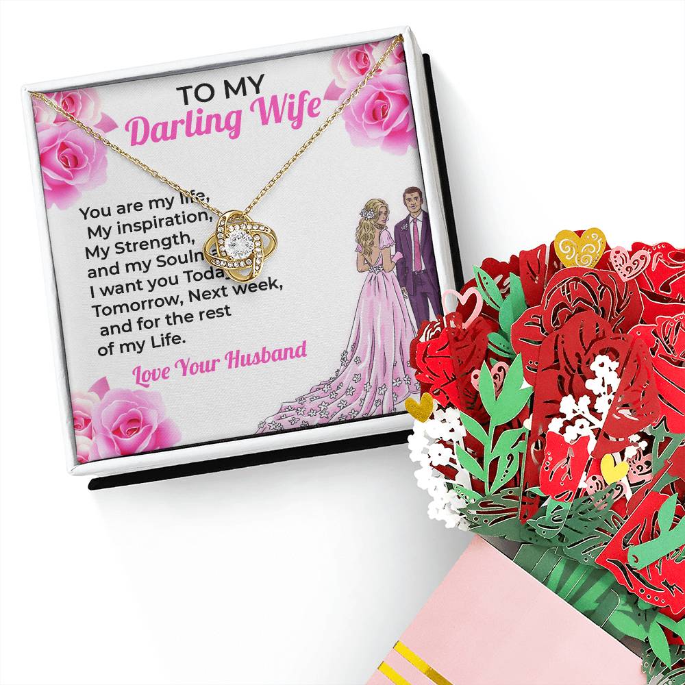 To My Darling Wife, My Life and Joy - Love Knot Necklace & Flower Bouquet Set