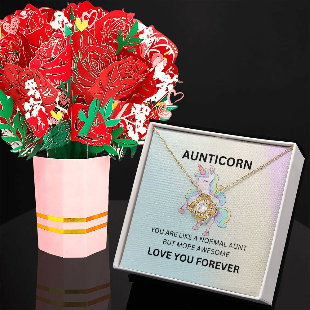 To My Aunticorn Charming Love Knot Necklace and Blooming Flower Gift Set - SOUVMOUR