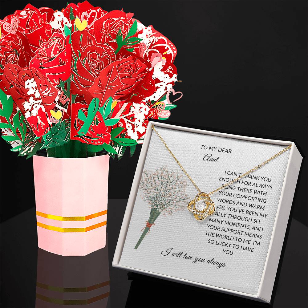 To My Dear Aunt Necklace| Elegant Love Knot Necklace and Flower Bouquet Gift Bundle - SOUVMOUR