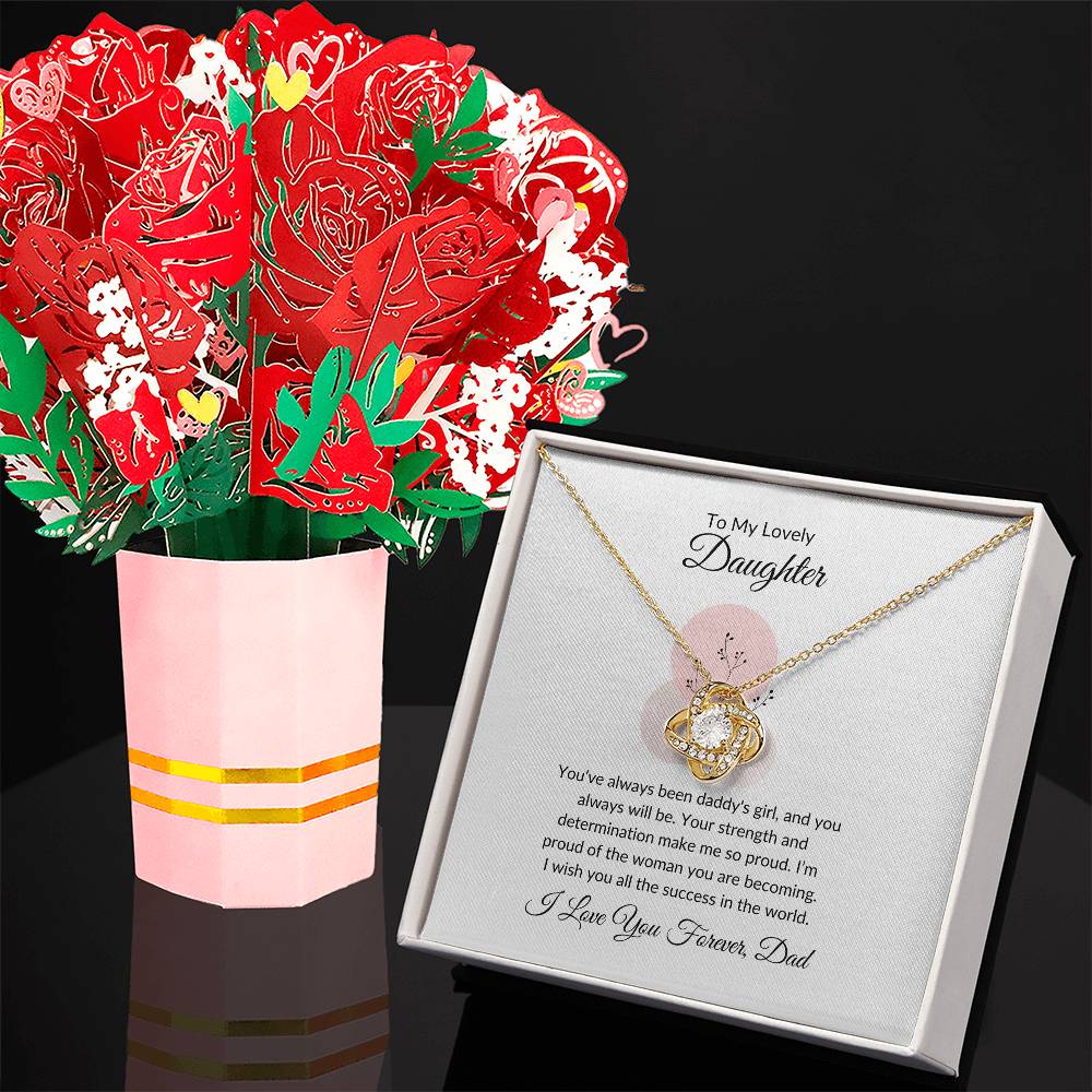 To My Lovely Daughter | Elegant Love Knot Necklace & Flower Bouquet Gift Bundle