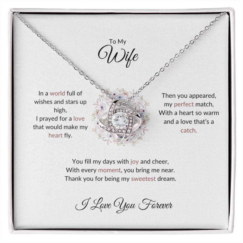 To My Wife, The Answer to My Prayers - Love Knot Necklace & Flower Bouquet Set