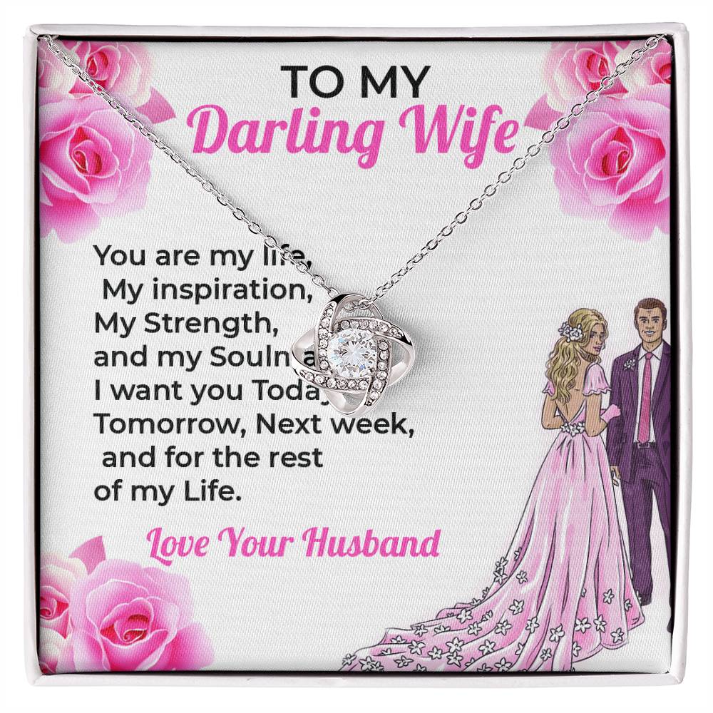To My Darling Wife, My Life and Joy - Love Knot Necklace & Flower Bouquet Set