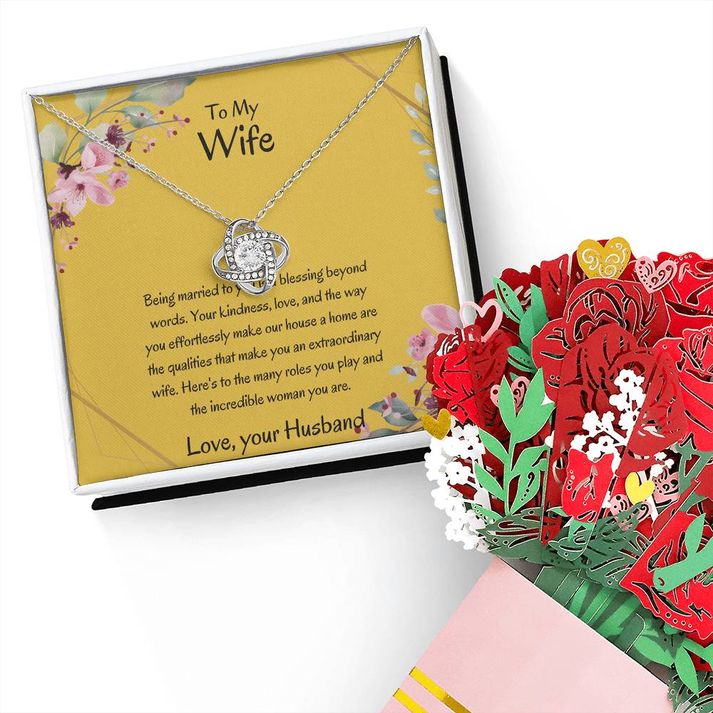 To My Wife, The Light of My Universe - Love Knot Necklace & Flower Bouquet