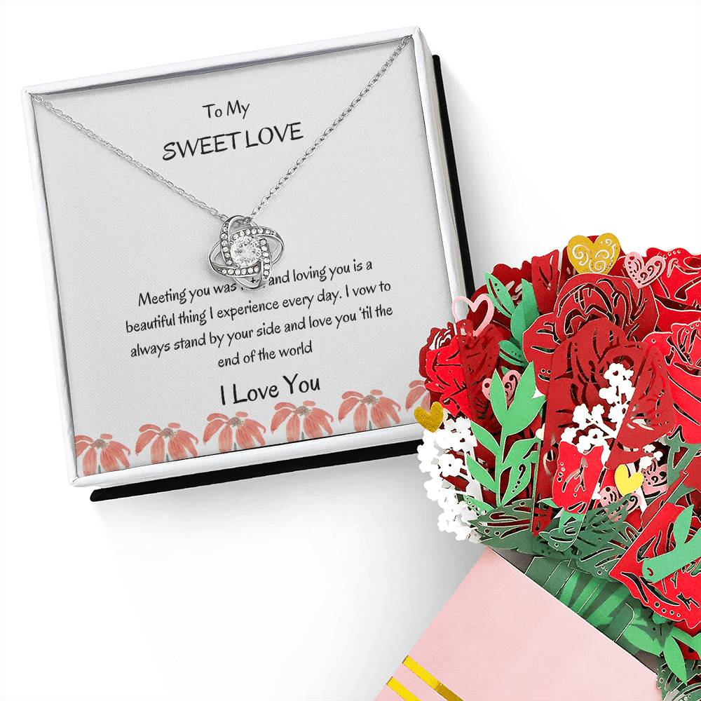 Romantic Love Knot Necklace & Flower Bouquet Gift Set for Her - SOUVMOUR
