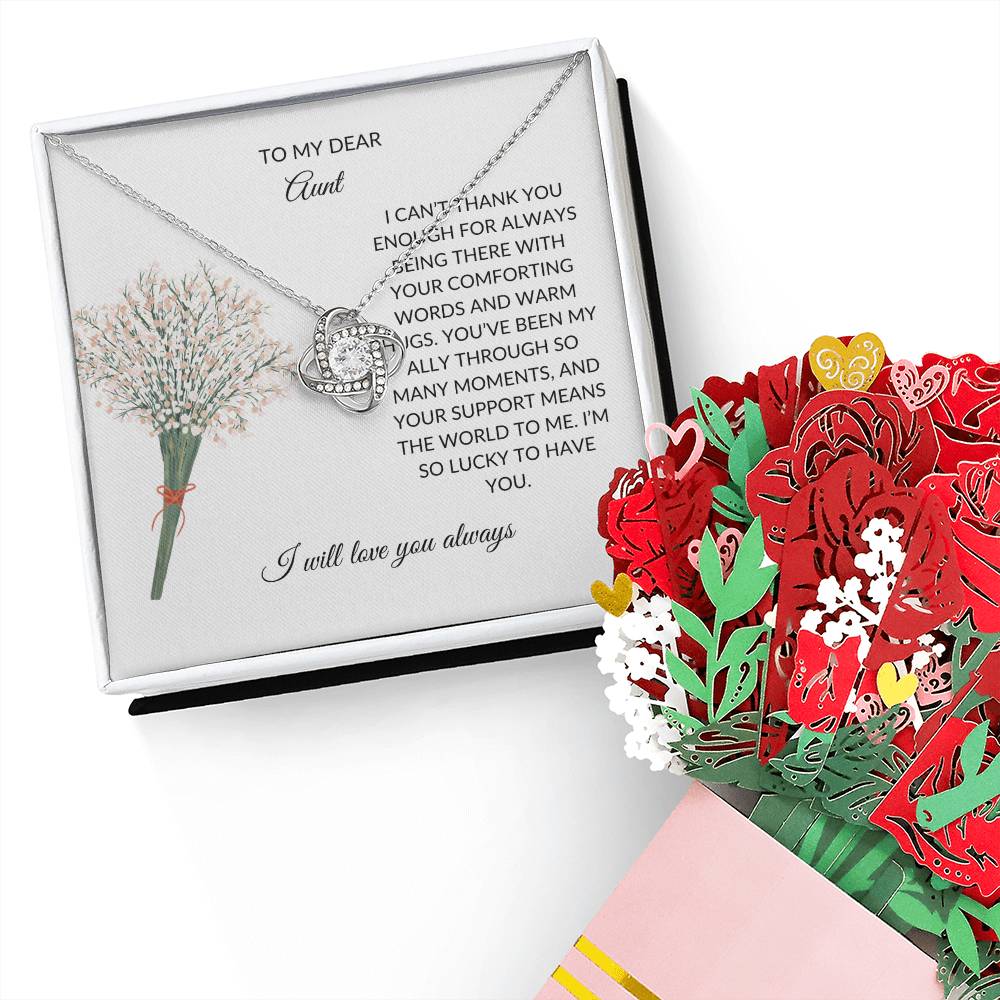 To My Dear Aunt Necklace| Elegant Love Knot Necklace and Flower Bouquet Gift Bundle - SOUVMOUR