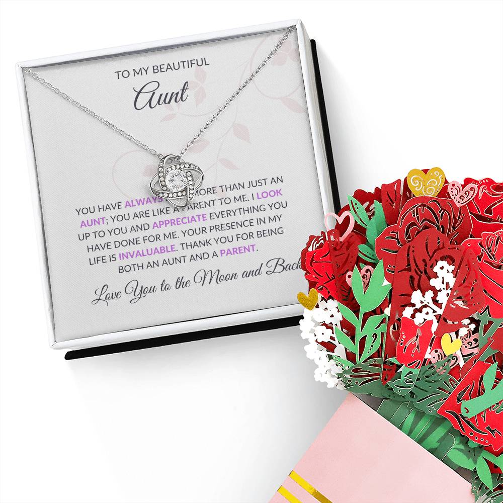 To My Beautiful Aunt Necklace | Lovely Love Knot Necklace and Flower Bouquet Gift Bundle - SOUVMOUR