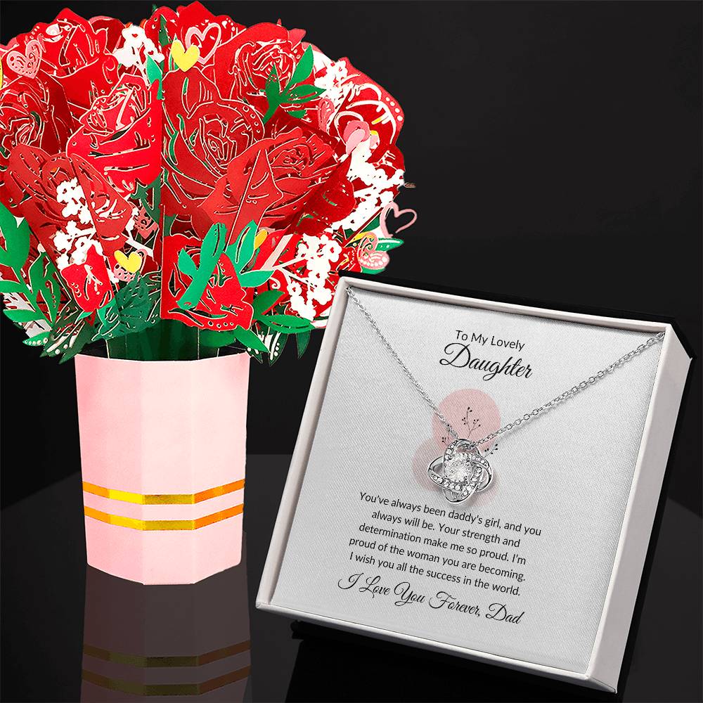 To My Lovely Daughter | Elegant Love Knot Necklace & Flower Bouquet Gift Bundle