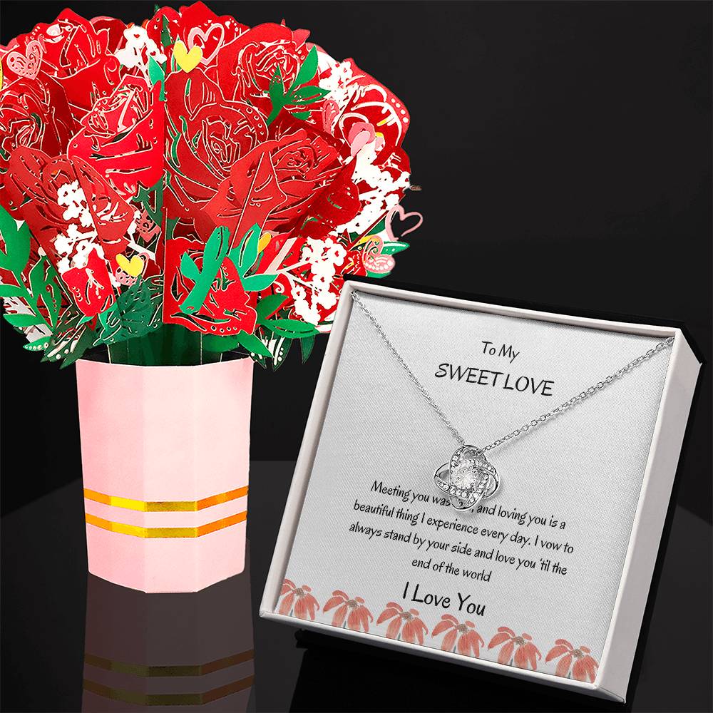 Romantic Love Knot Necklace & Flower Bouquet Gift Set for Her - SOUVMOUR