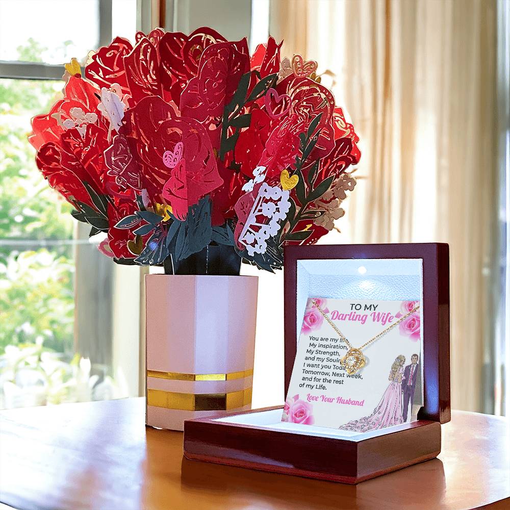 To My Darling Wife, My Life and Joy - Love Knot Necklace & Flower Bouquet Set