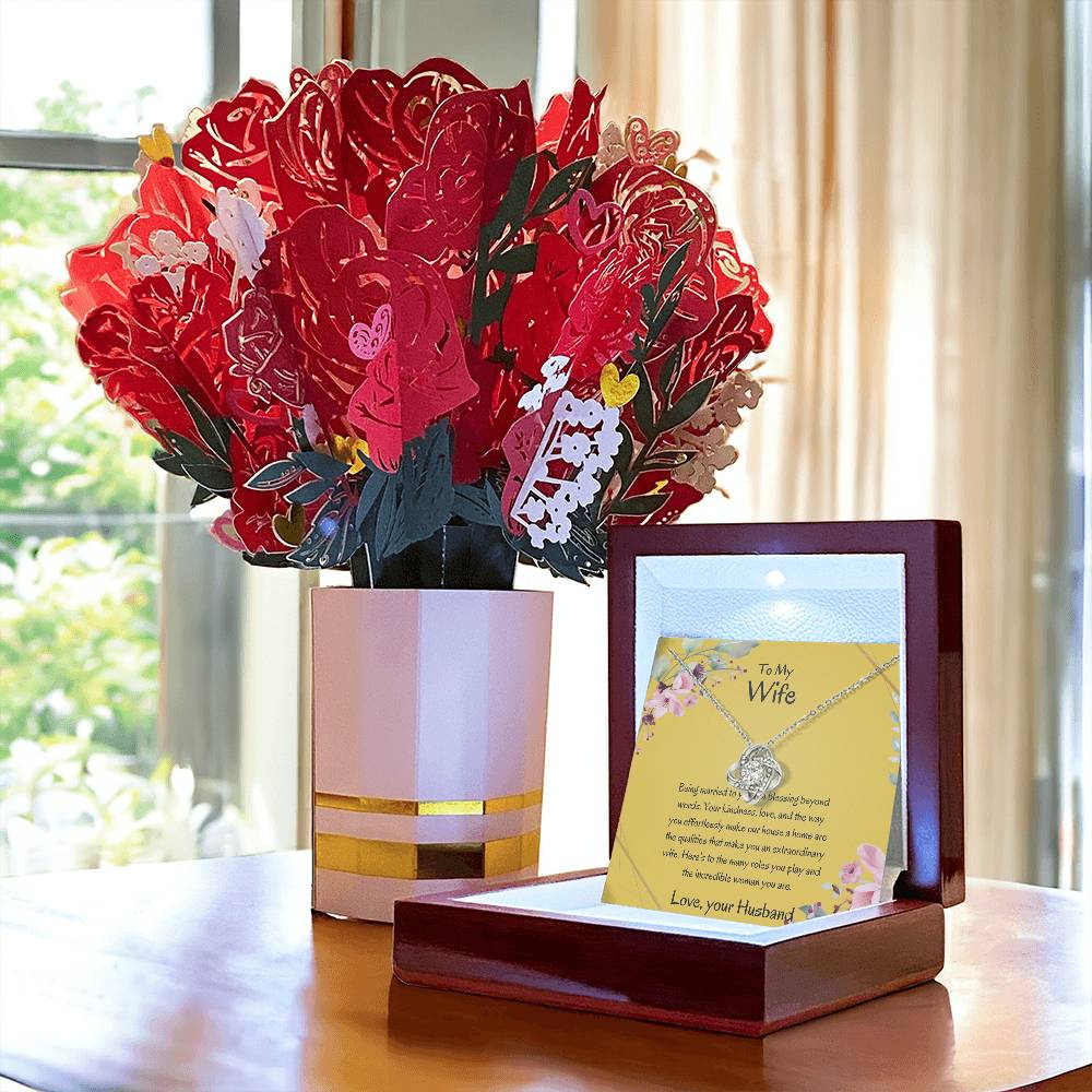 To My Wife, The Light of My Universe - Love Knot Necklace & Flower Bouquet