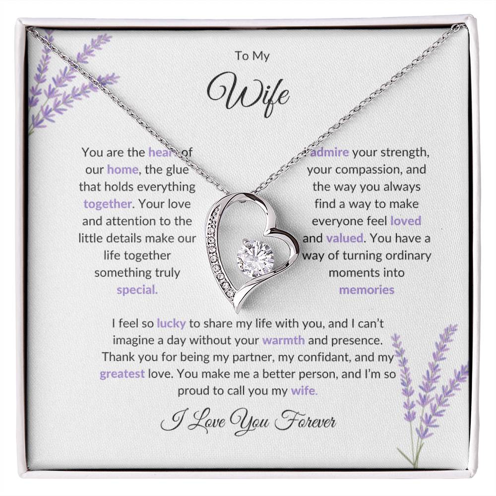 To My Wife, The Heart of Our Home - Forever Love Necklace & Flower Bouquet Bundle Gift For Soulmate
