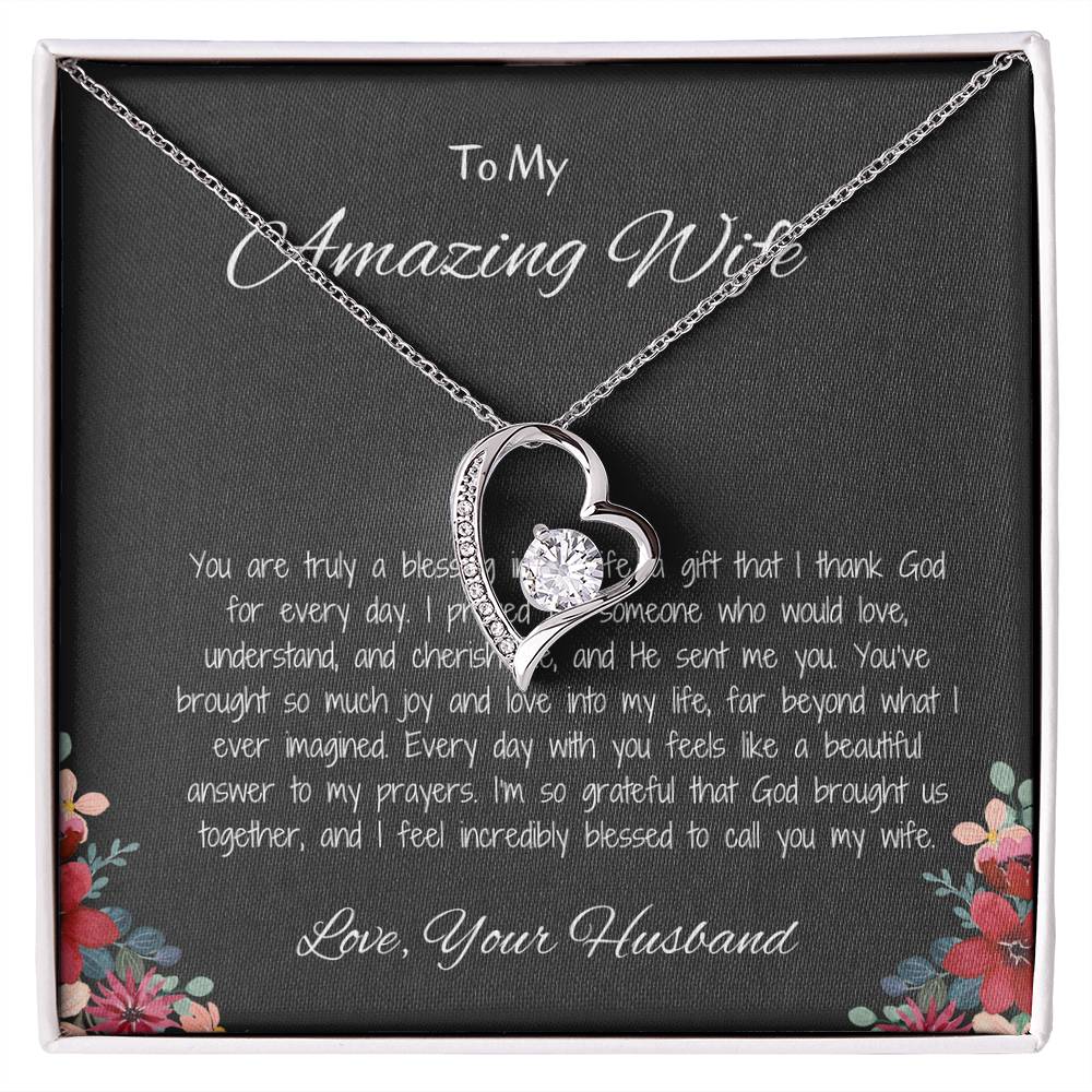 To My Amazing Wife, My Forever Love - Forever Love Necklace & Flower Bouquet Bundle For Soulmate